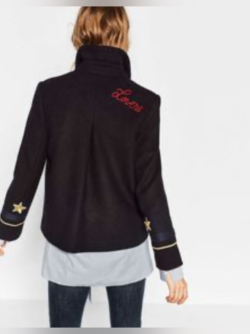 Zara Trafaluc Lovers Embroidered Military Marine  Wool Blend